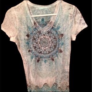 Maurice's black, white and green rhinestone top L